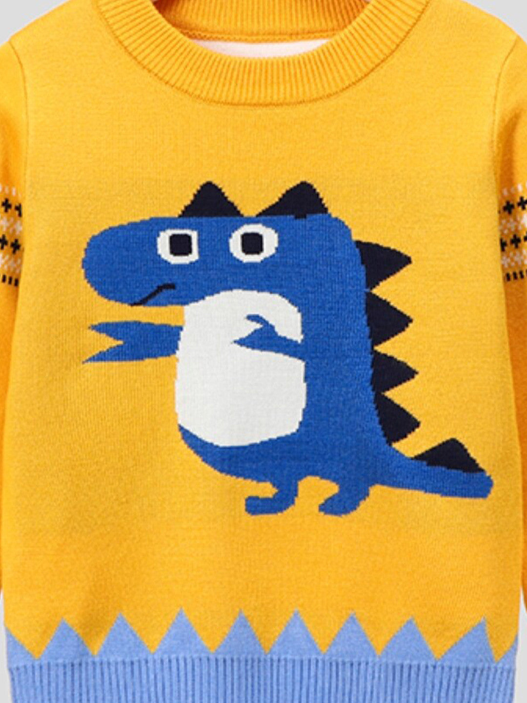 Yellow Round Neck Printed Long Sleeves Casual Pullover Viscose Rayon Sweater