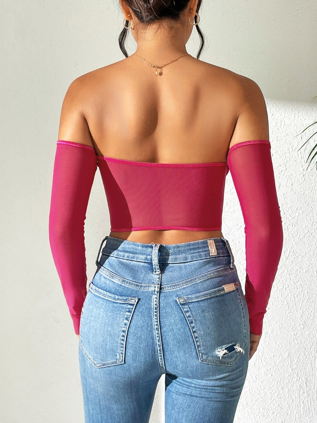 Pink Off-Shoulder Sleeveless Solid Polyester Top