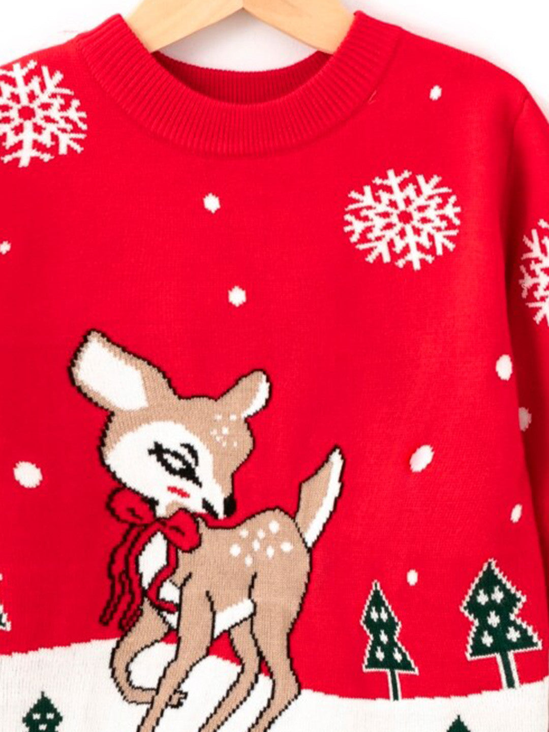 Red Round Neck Printed Long Sleeves Casual Pullover Viscose Rayon Sweater