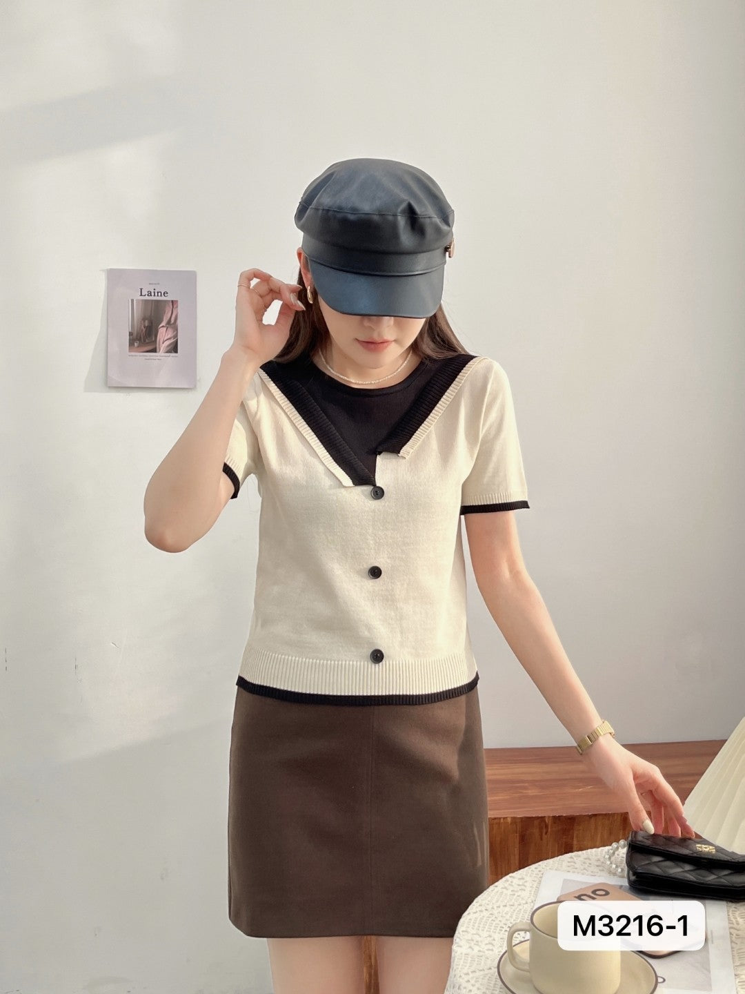 Cream Round Neck Short Sleeves Solid Top