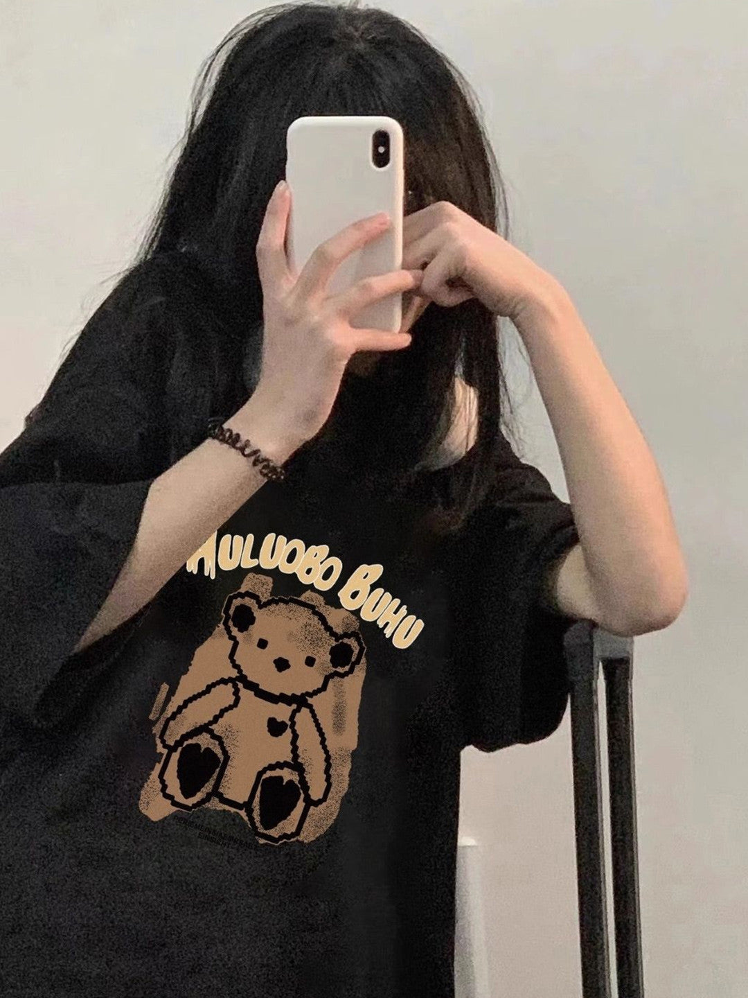 Black Round Neck Short Sleeves Graphic Polyester Tops