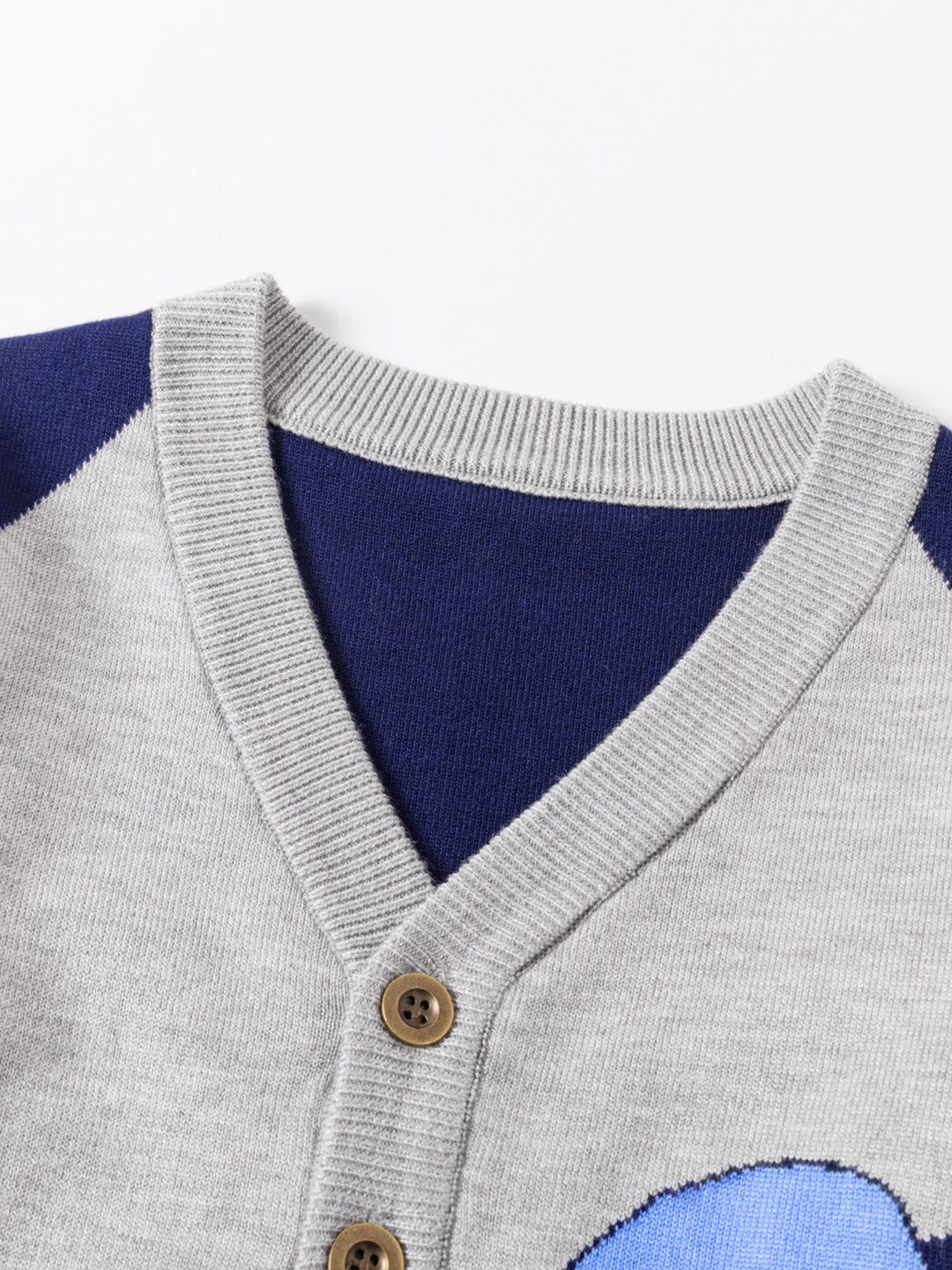 Grey V-Neck Printed Long Sleeves Casual Front-Open Viscose Rayon Sweater