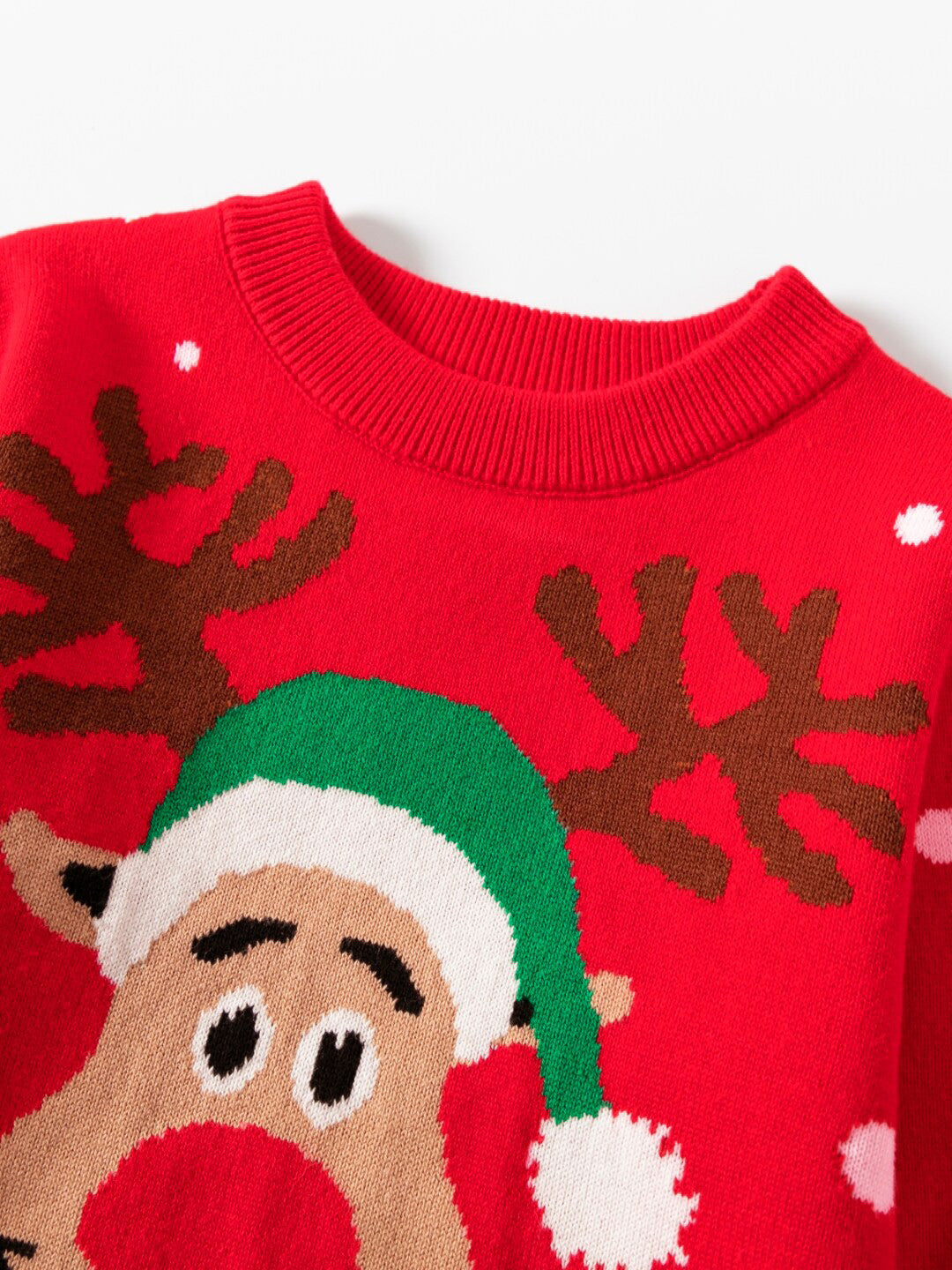 Red Round Neck Printed Long Sleeves Casual Pullover Viscose Rayon Sweater