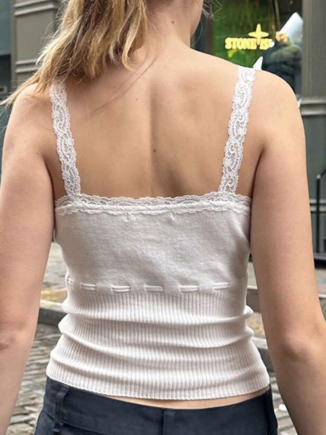 White Shoulder Straps Solid Sleeveless Polyester Crop Top