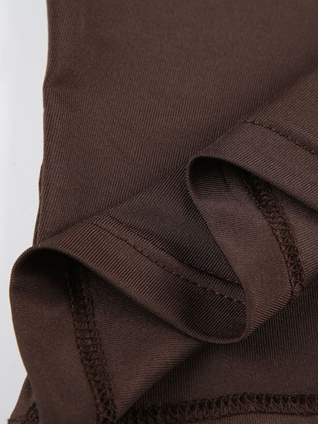 Brown Square Neck Solid Sleeveless Polyester Crop Top