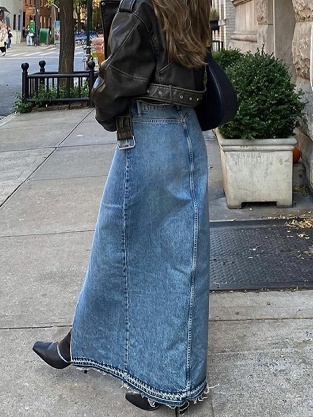 Blue Solid Maxi Pure Cotton Skirt