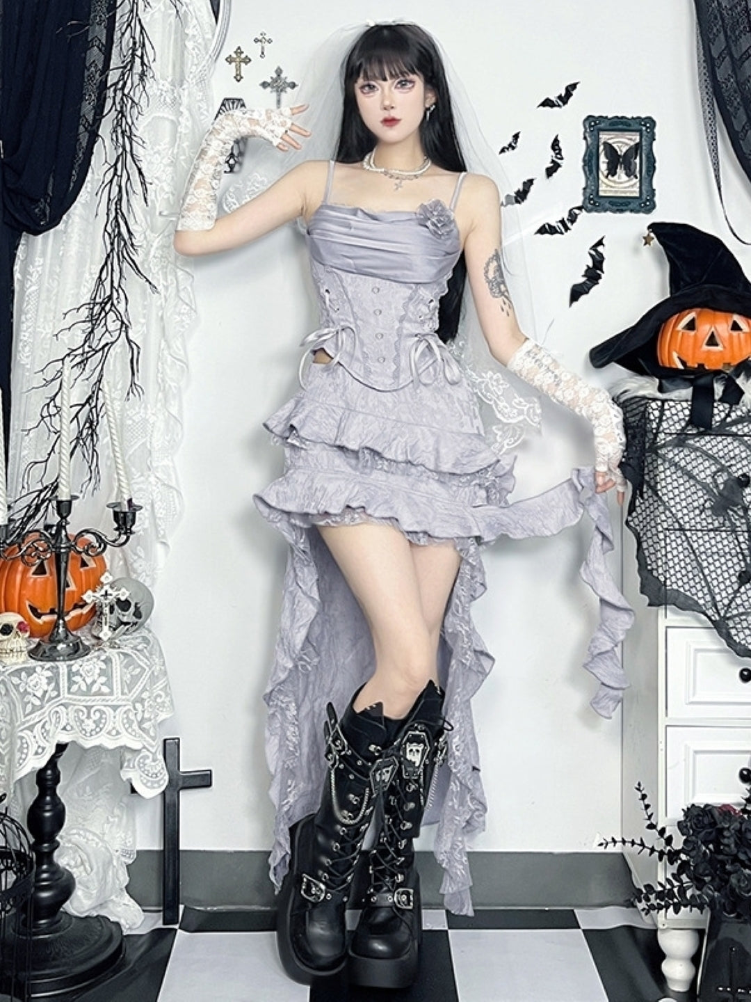 Grey Solid Above Knee Polyester Skirt