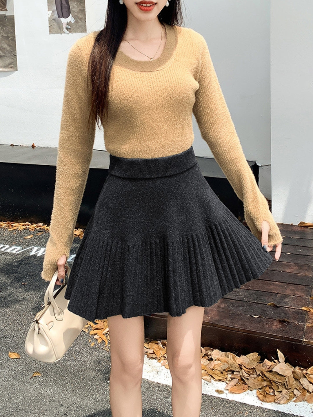 Black Solid Above Knee Other Skirt