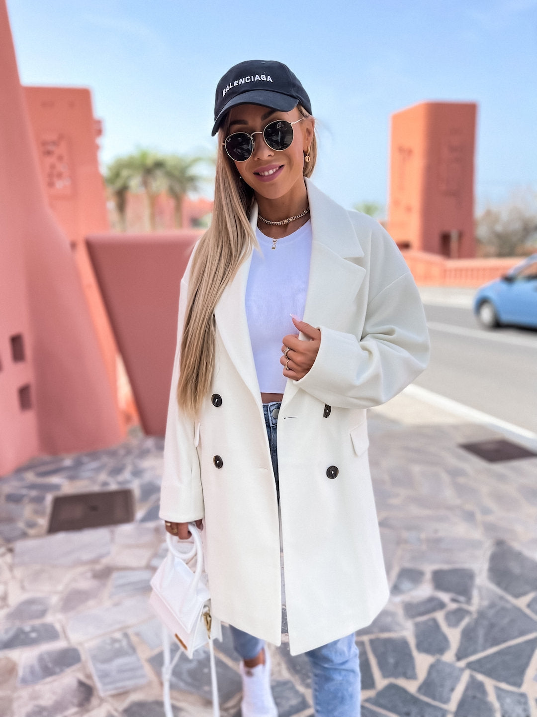White V-Neck Solid Long Sleeves Polyester Top