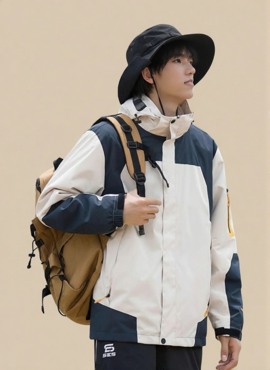 White Mock Collar Long Sleeves Colourblocked Polyester Open Front Jacket