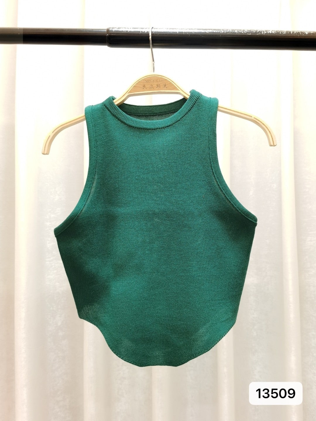 Green Round Neck Sleeveless Solid Top