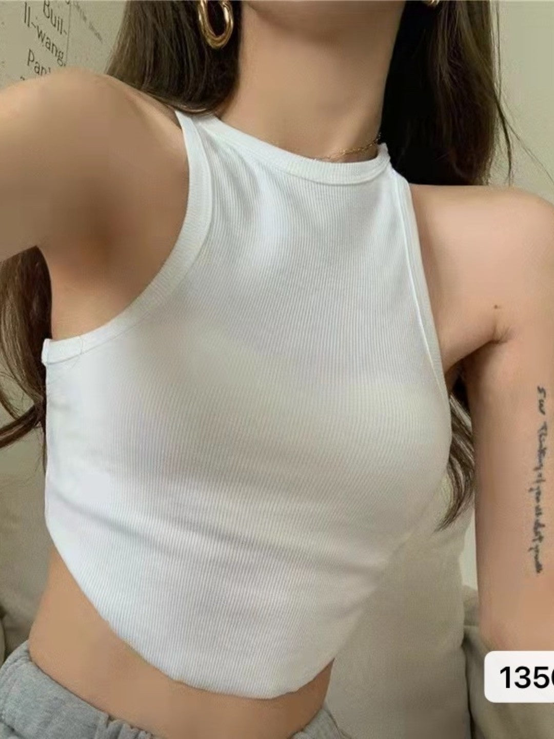 White Round Neck Sleeveless Solid Top