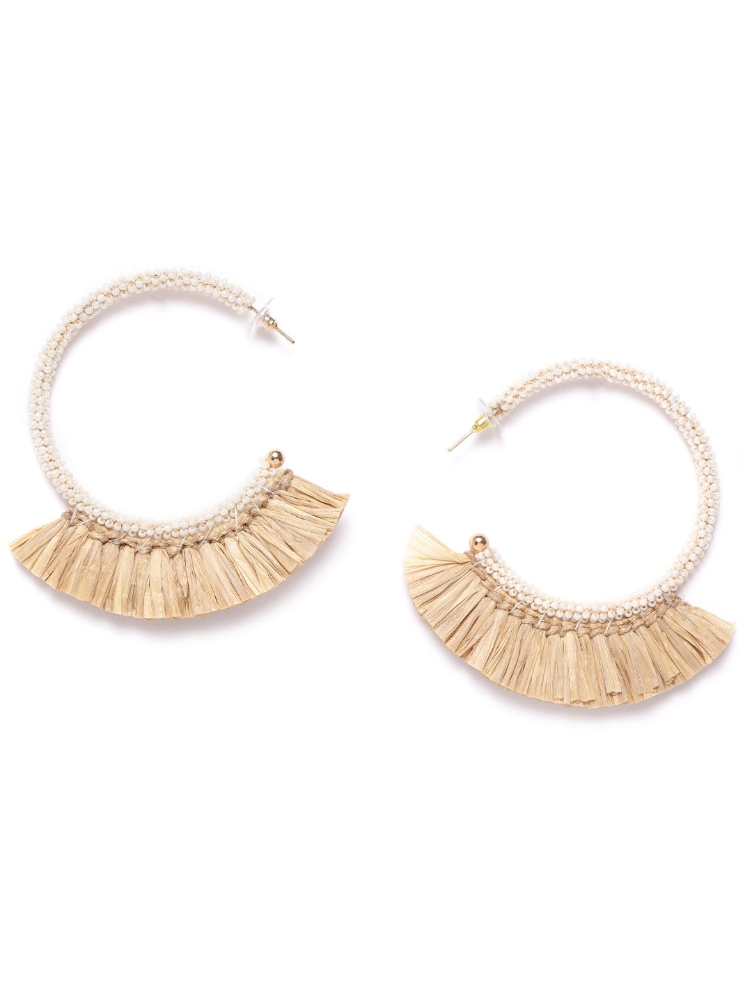 Gold-Plated Brown & White Beaded Drop Earrings