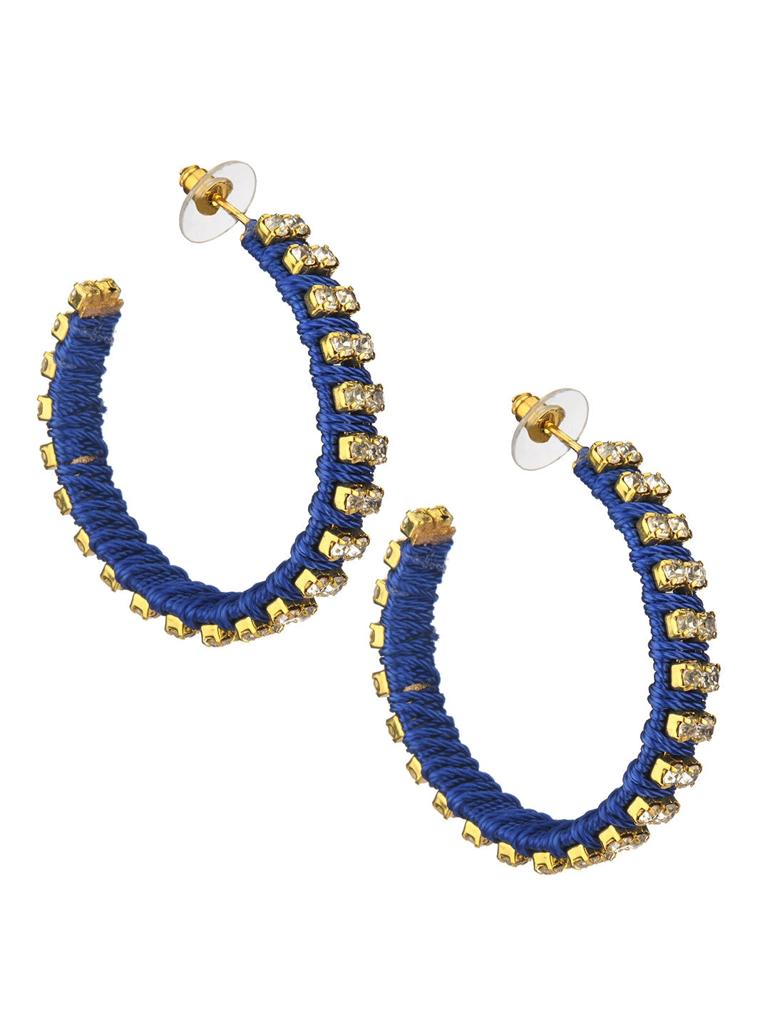 Gold-Plated Contemporary Gold & Blue Drop Earrings
