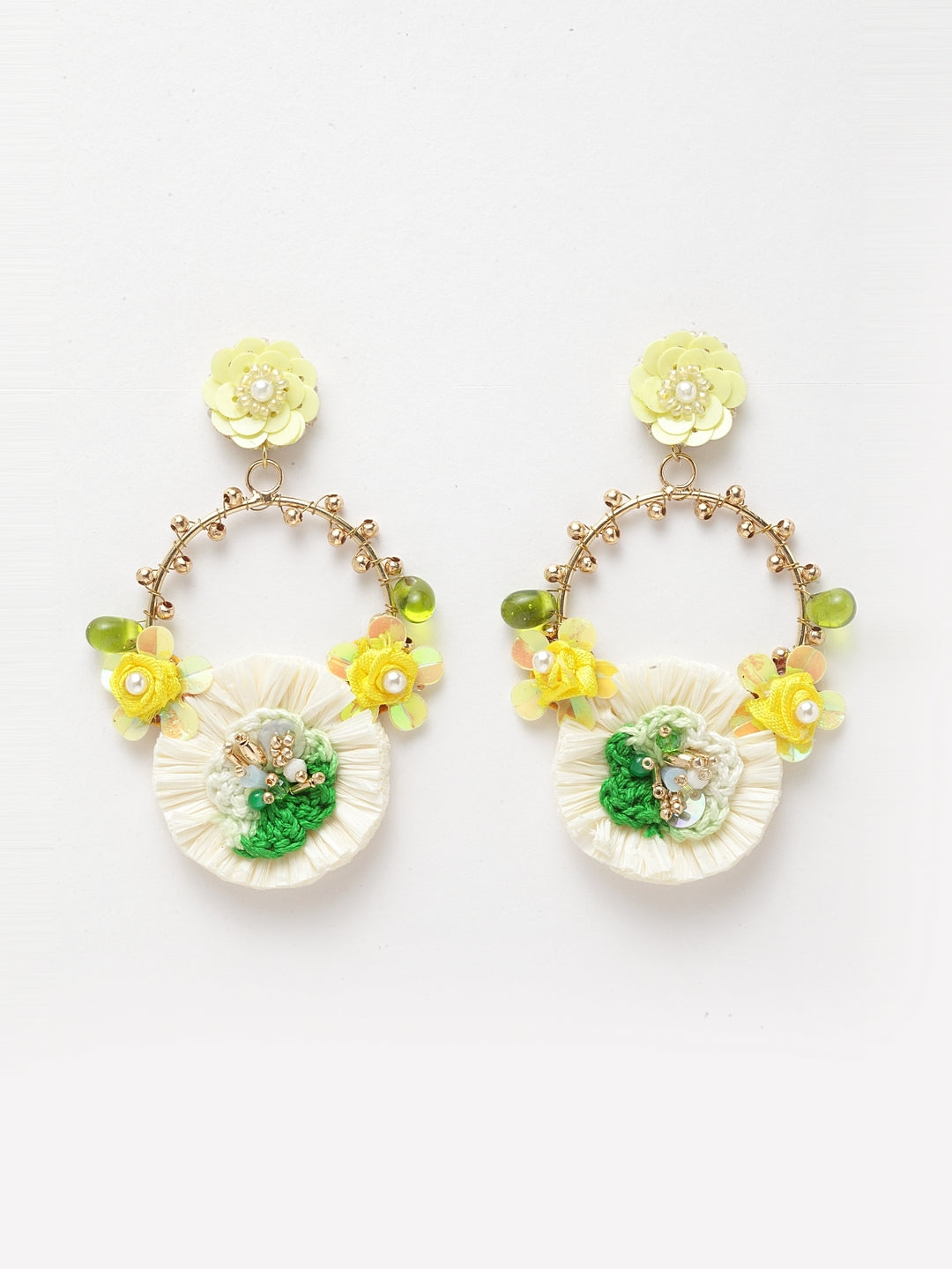 Gold-Plated Gold & Yellow Ethnic Brass Artificial Beads Contemporary Drop Earrings