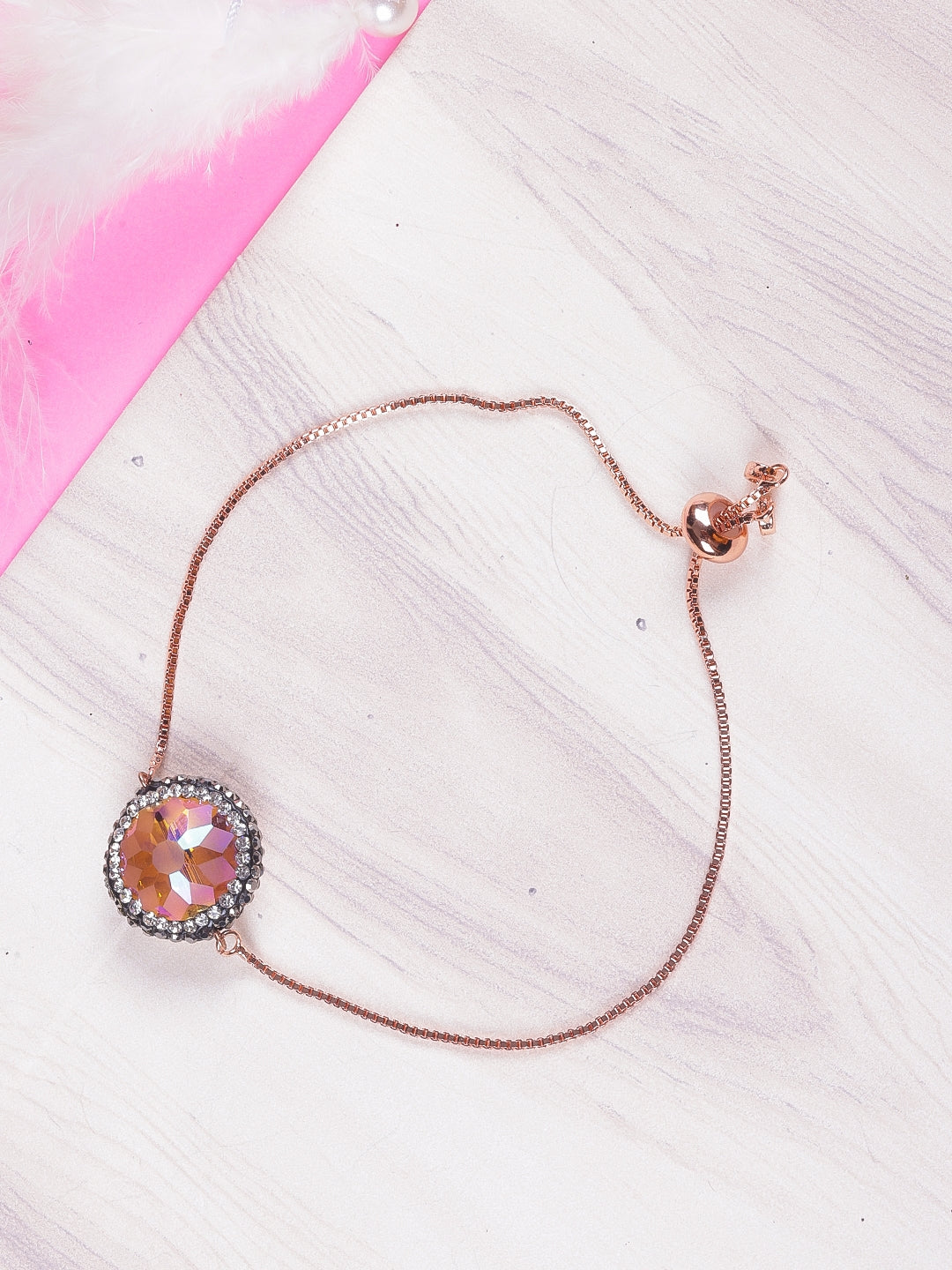 Rose Gold-Plated Pink CZ-Studded Bracelet