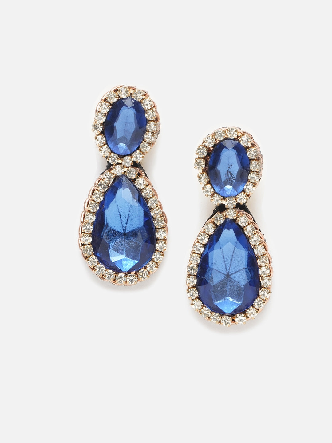 Rose Gold-Plated Navy Blue & Rose Gold Fabric Handcrafted Contemporary Drop Earrings