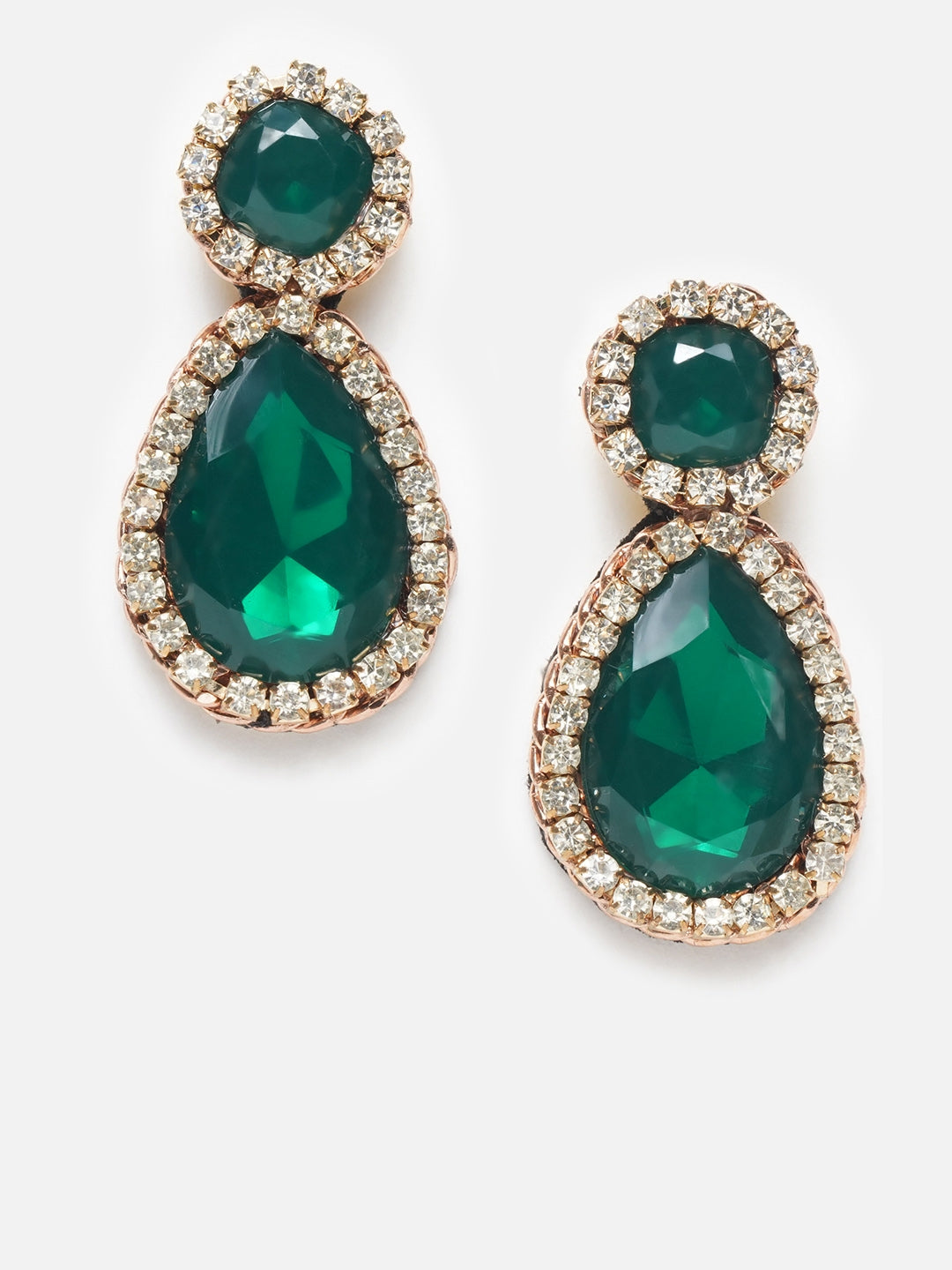 Gold-Plated Green & Transparent Fabric Handcrafted Teardrop Shaped Drop Earrings