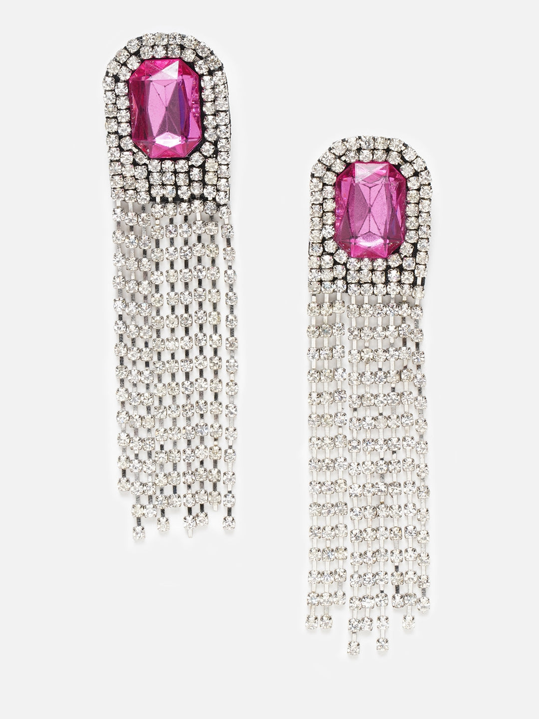 Silver-Plated Pink & Transparent Fabric Handcrafted Contemporary Drop Earrings