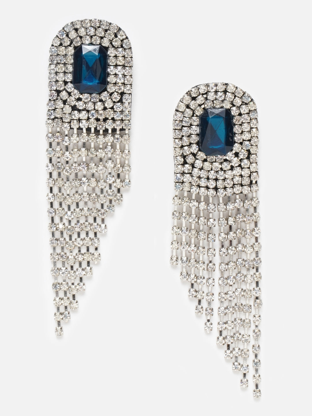 Silver-Plated Navy Blue & Transparent Fabric Handcrafted Contemporary Drop Earrings