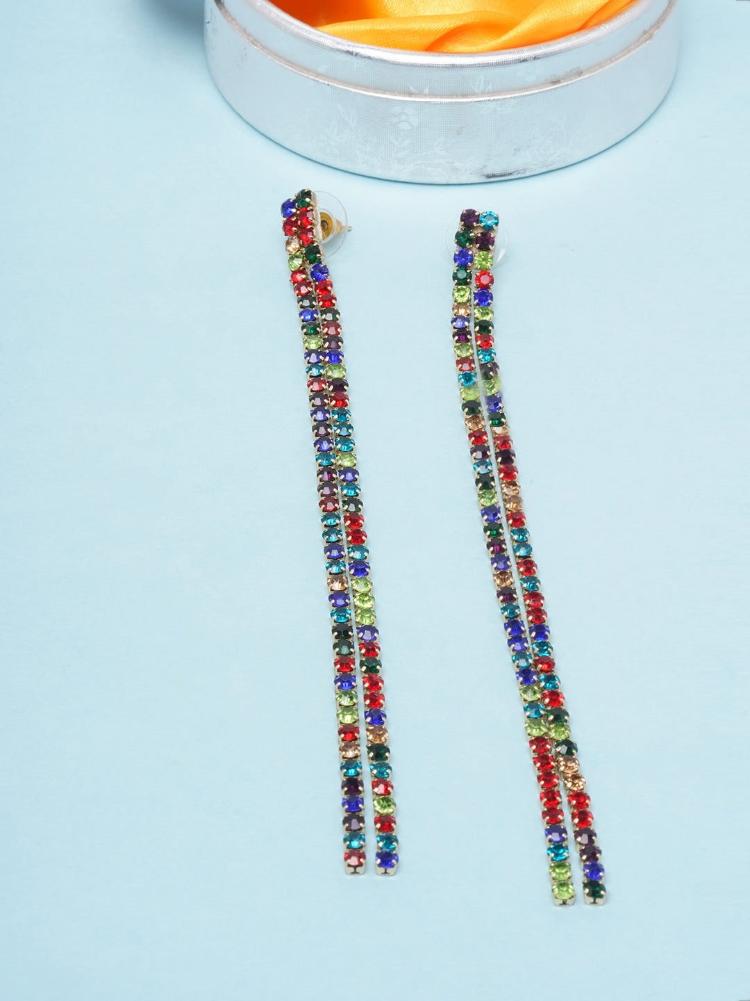 Gold-Plated Multi-Colored Stone Studded Tassels