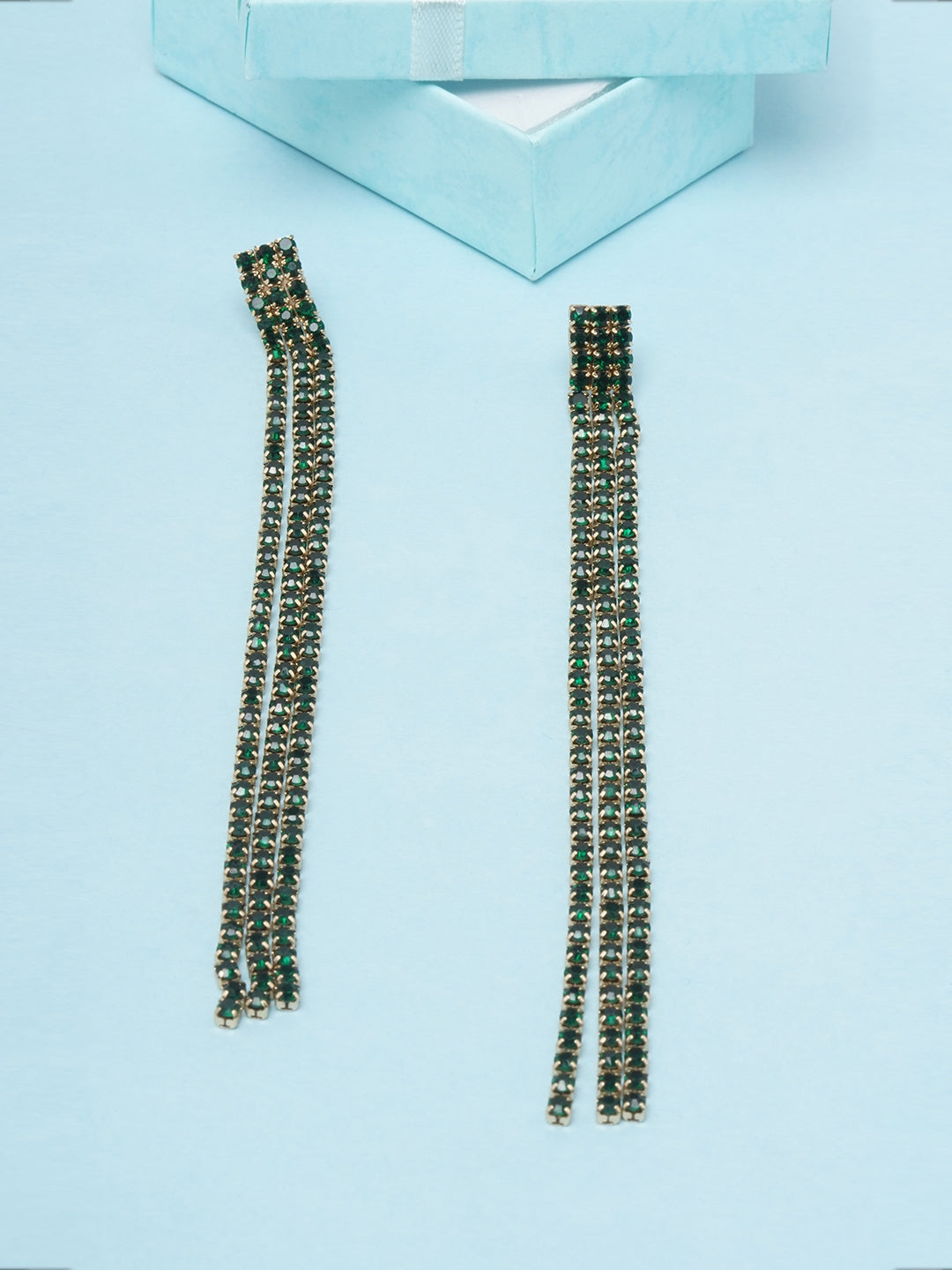 Gold-Plated Green Stone Studded Tassels