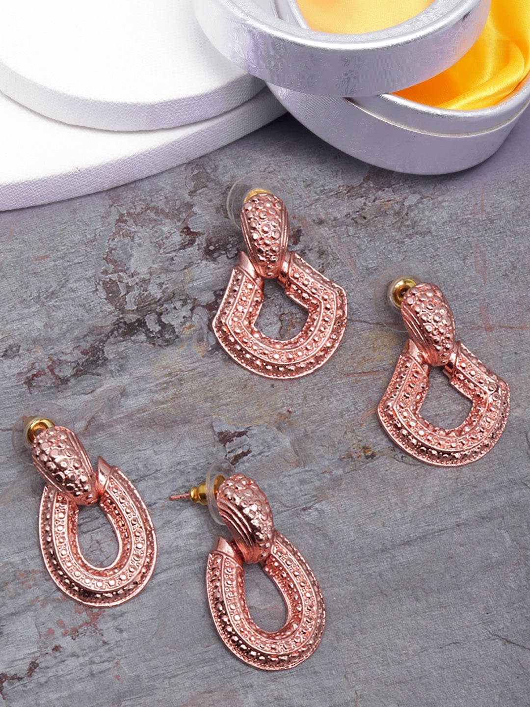 Set Of 2 Rose Gold-Plated Contemporary Drop Earrings