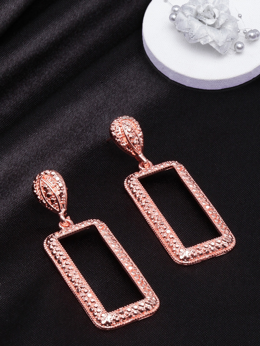 Rose Gold-Plated Rectangular Drop Earrings