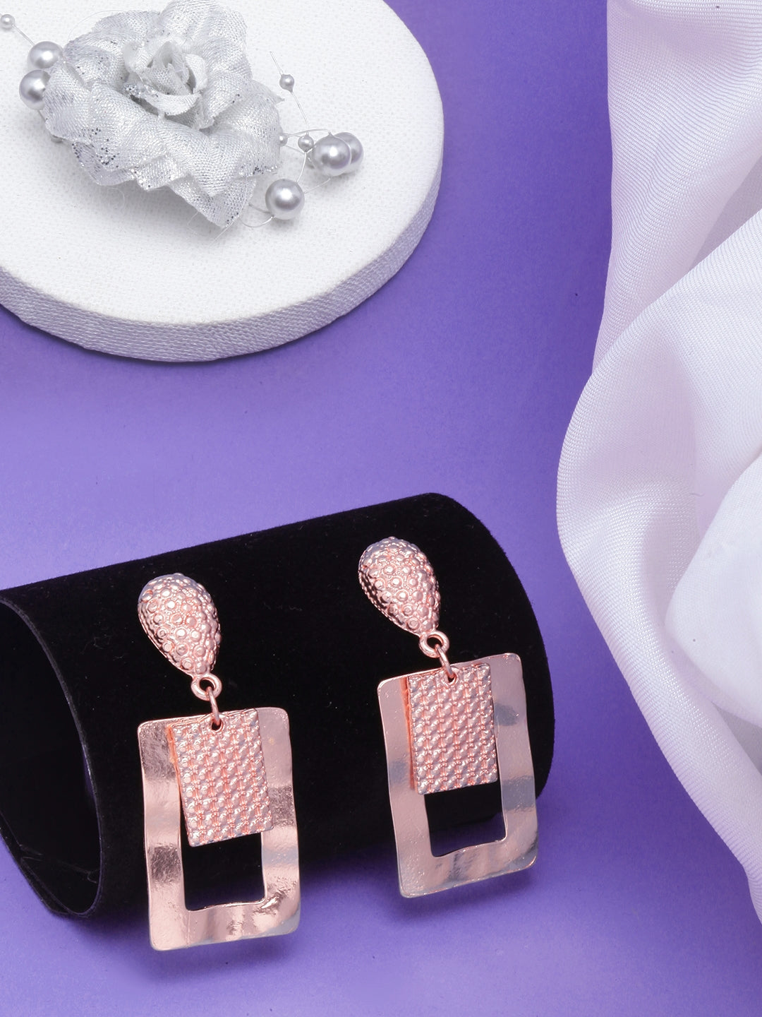 Rose Gold-Plated Rectangular Drop Earrings