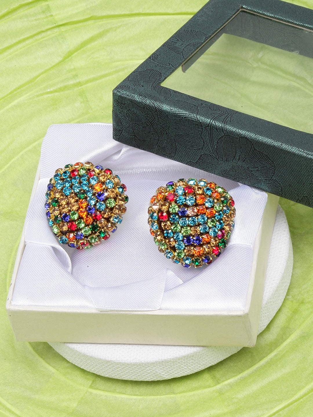 Gold-Plated Multi-Colored Rhinestone Studded Earrings
