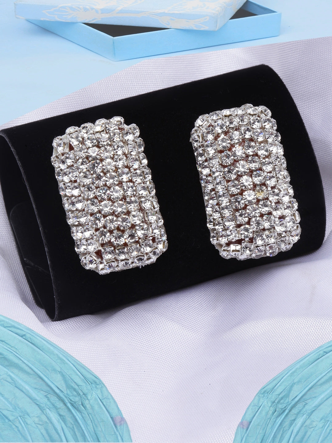 Silver-Plated Rhinestone Studded Earrings