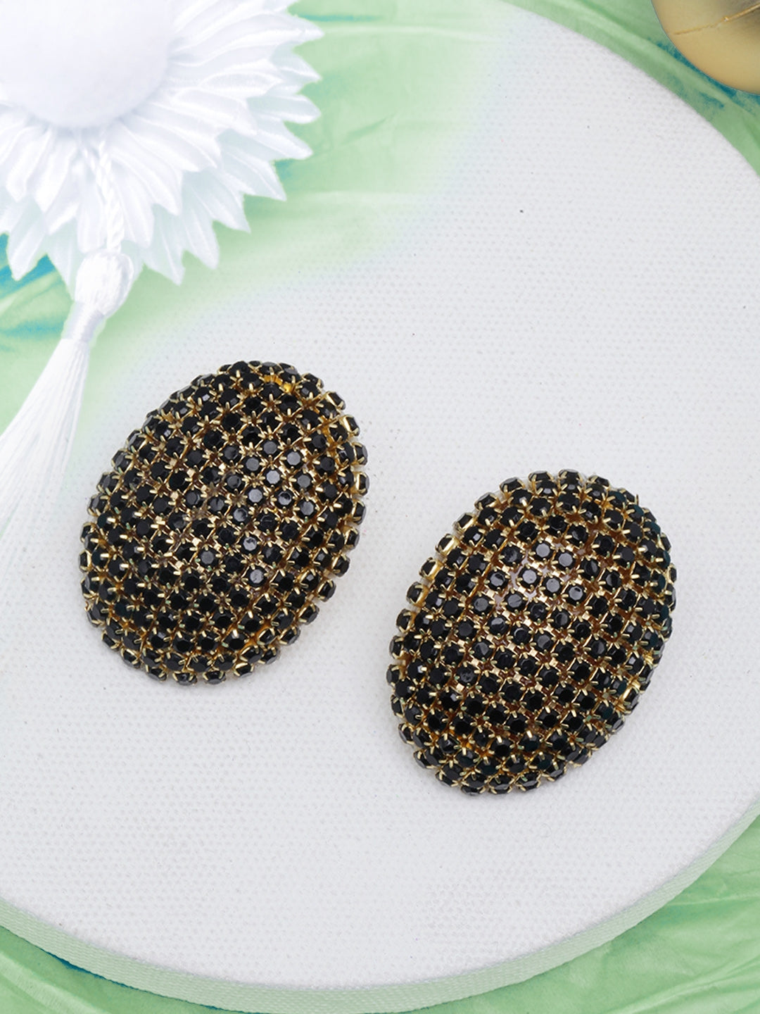 Gold-Plated Black Rhinestone Studded Earrings