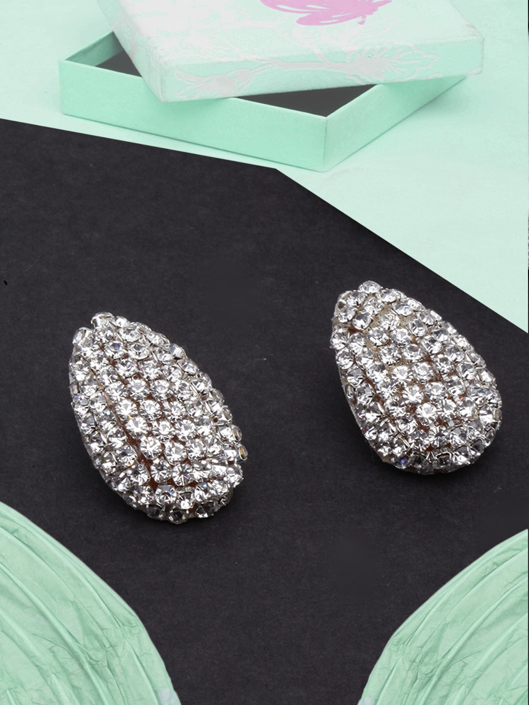 Silver-Plated Black Rhinestone Studded Earrings