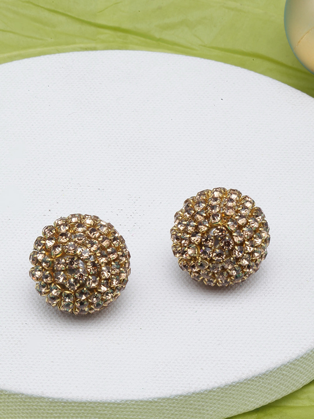 Gold-Plated Brown Rhinestone Studded Circular Earrings
