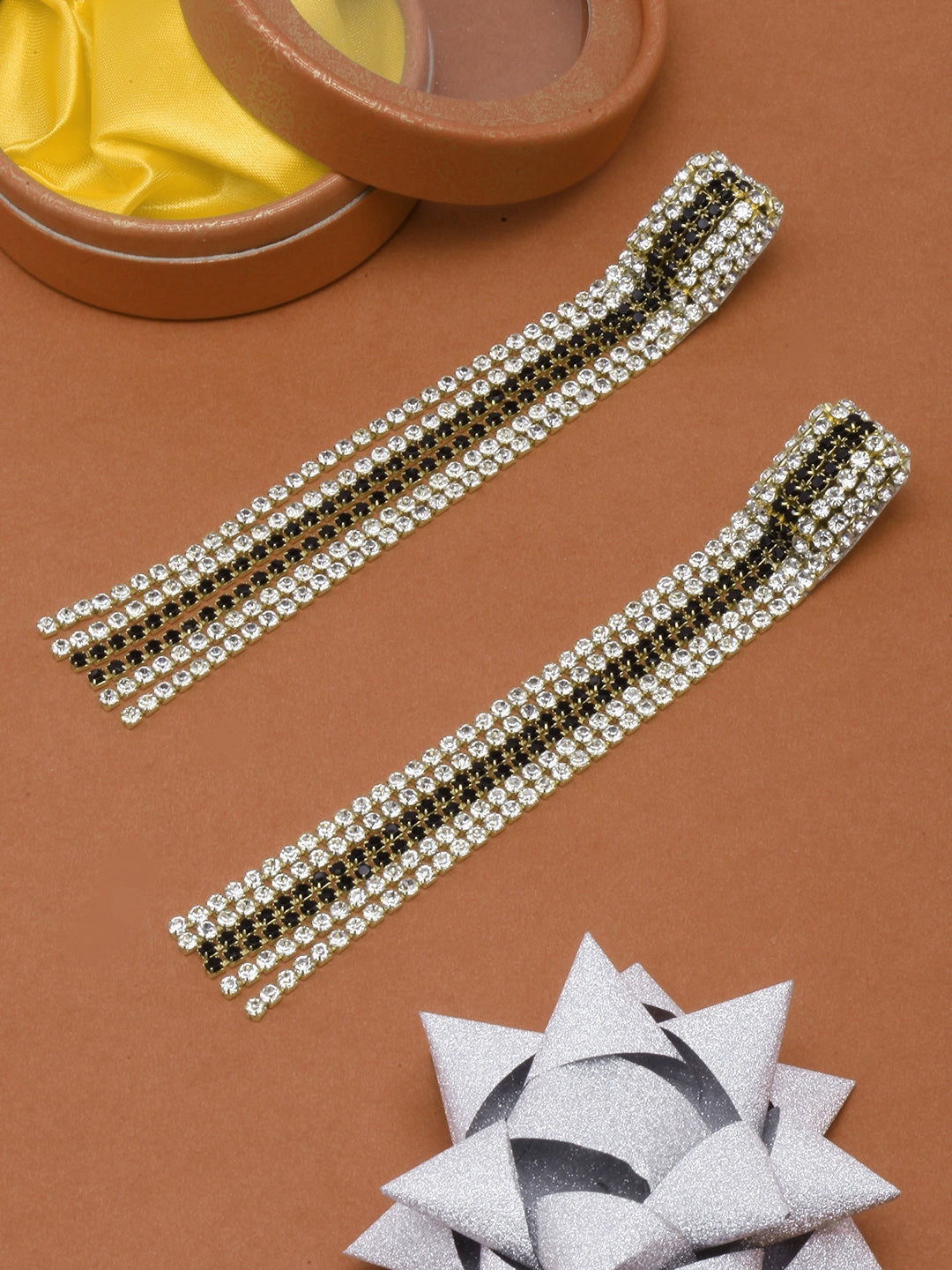 Gold-Plated Black & Transparent Rhinestone Metallic Chain Tassels