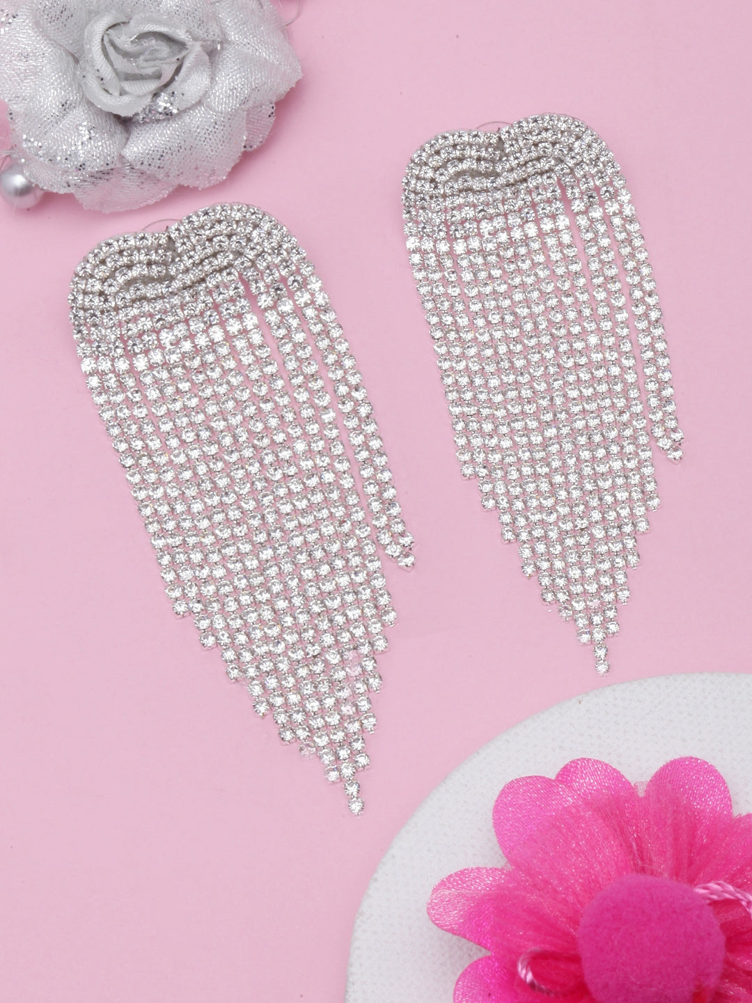Silver-Plated Rhinestone Metallic Chain Tassels