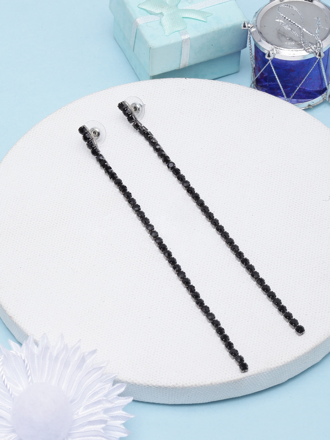 Black-Plated Transparent Rhinestone Studded Drop Earrings