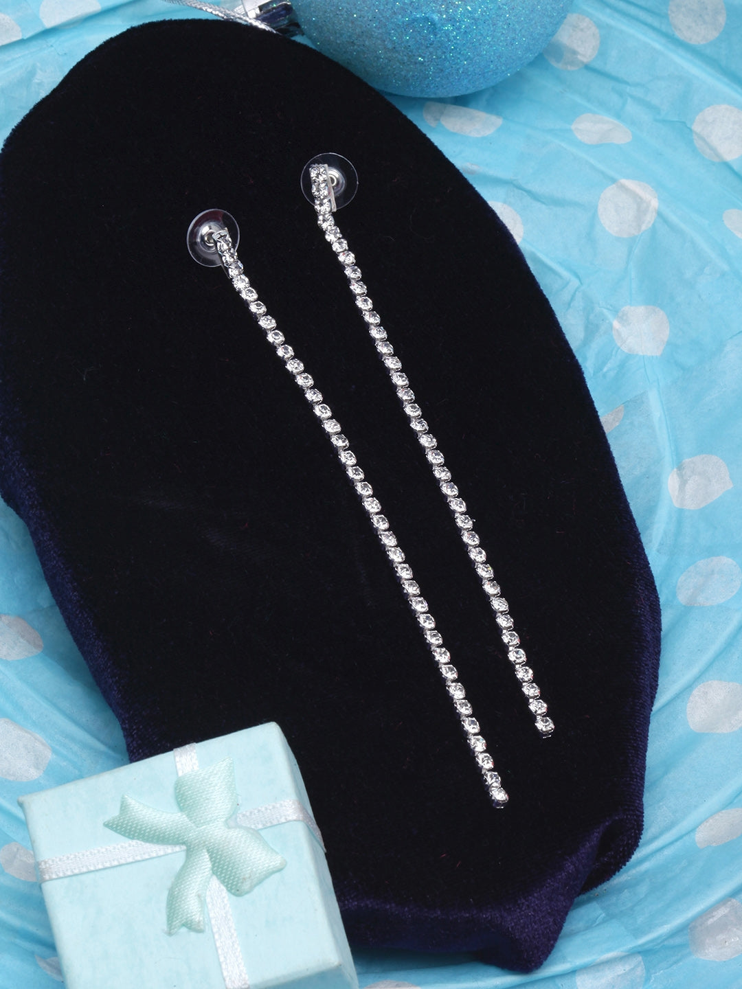 Silver-Plated Transparent Rhinestone Studded Drop Earrings