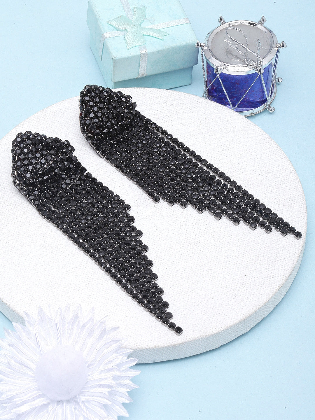 Black-Plated Rhinestone Studded Metallic Tassels