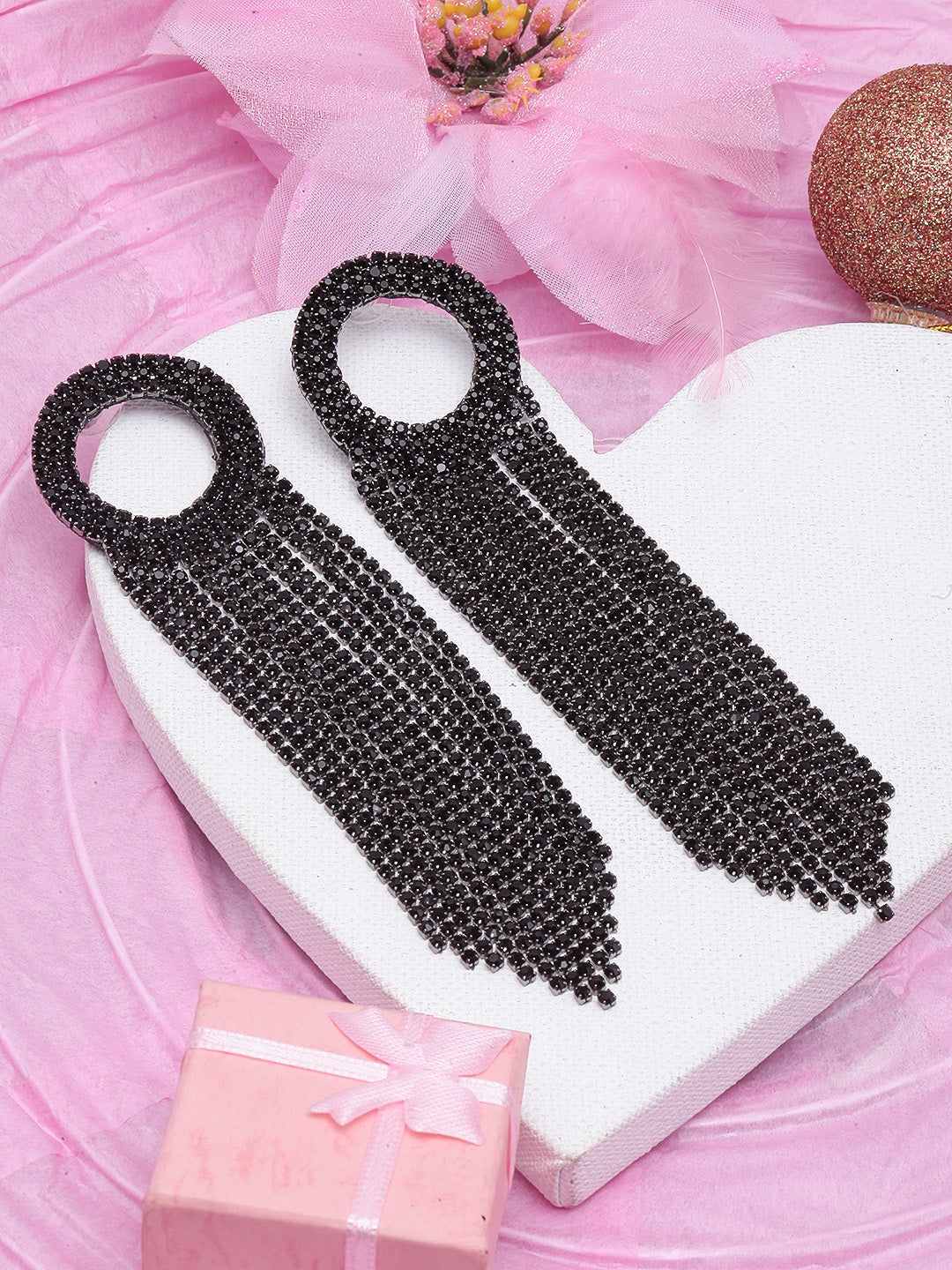 Black-Plated Rhinestone Studded Metallic Tassels