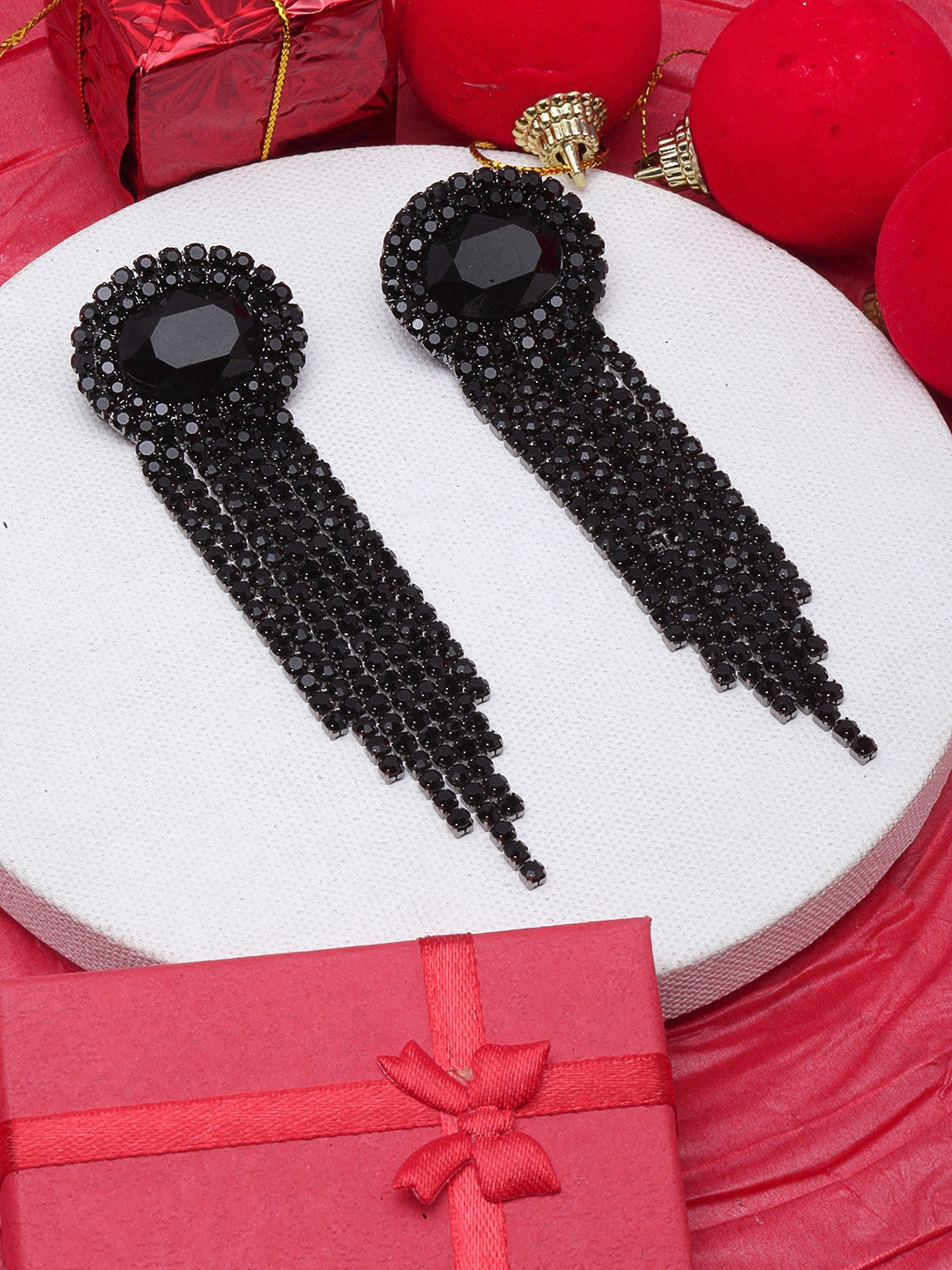 Black-Plated Rhinestone Studded Metallic Tassels