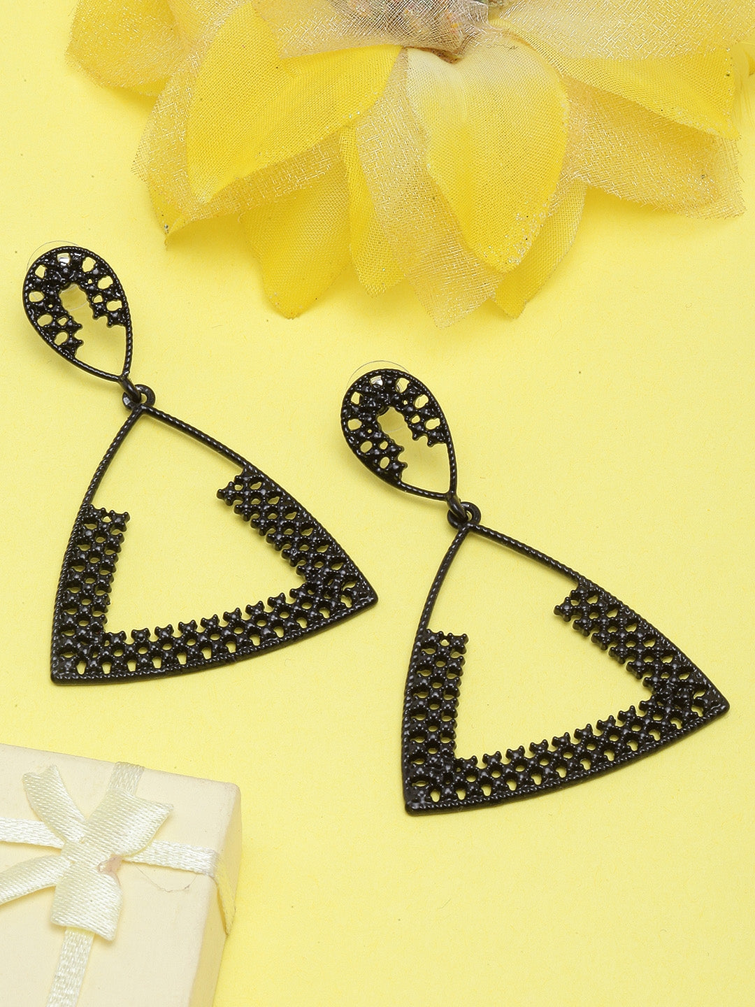 Black-Plated Drop Earrings