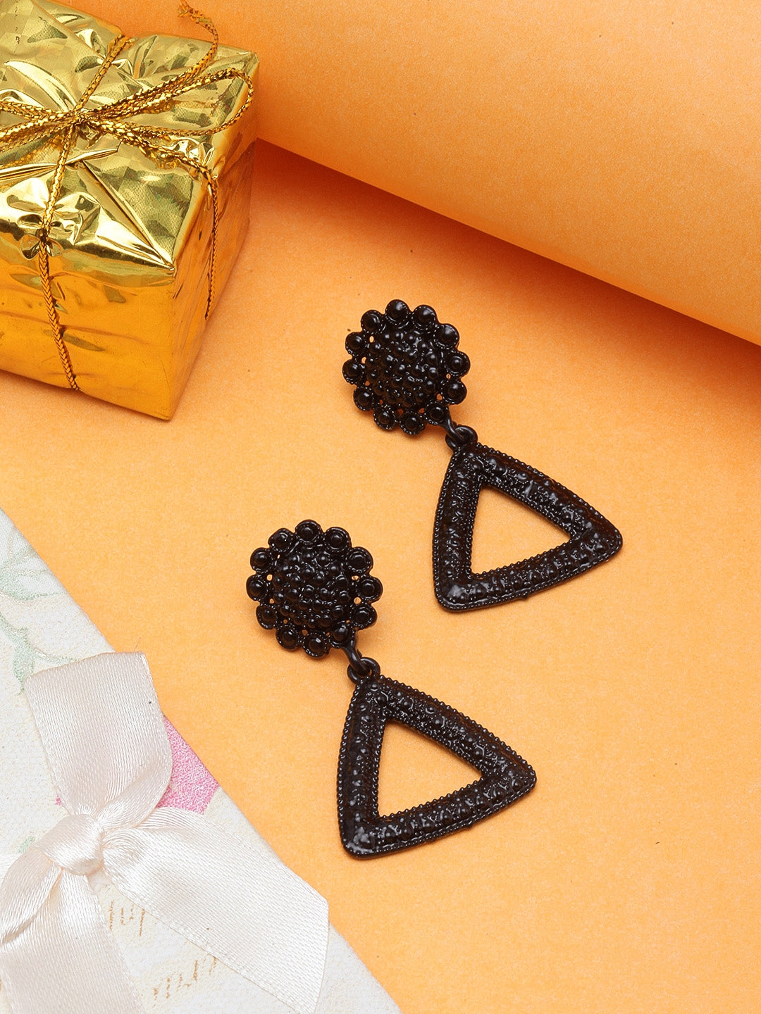 Black-Plated Drop Earrings