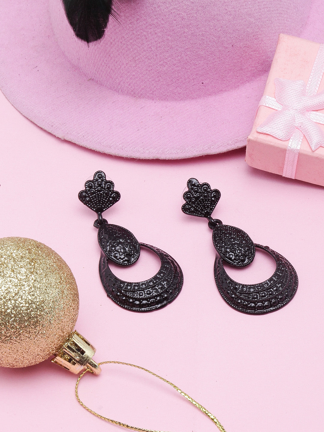 Black-Plated Drop Earrings