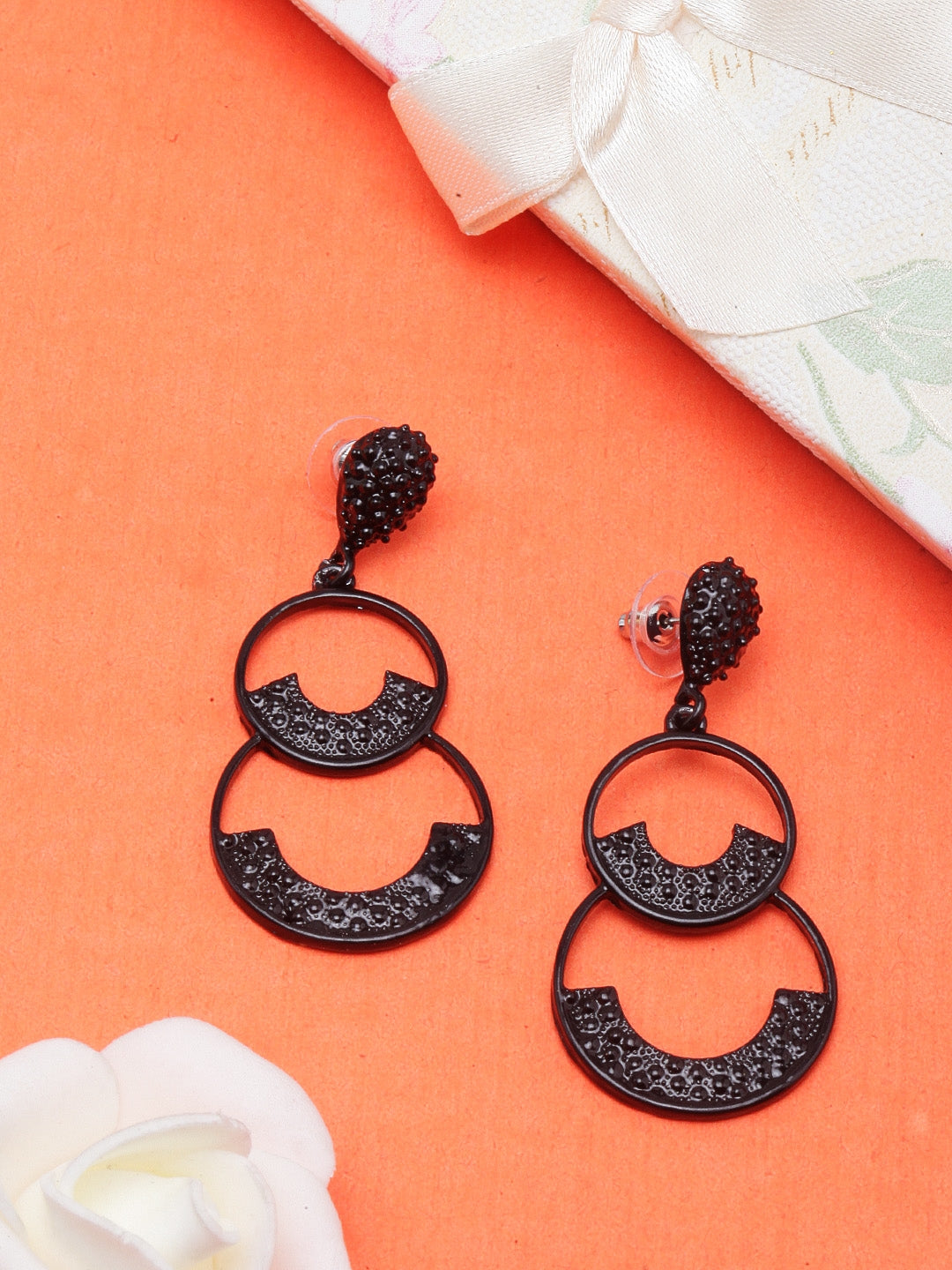 Black-Plated Drop Earrings