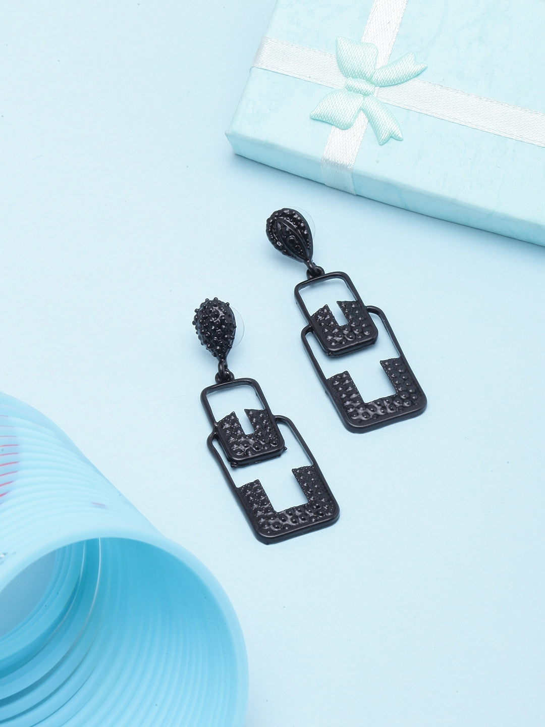 Black-Plated Drop Earrings