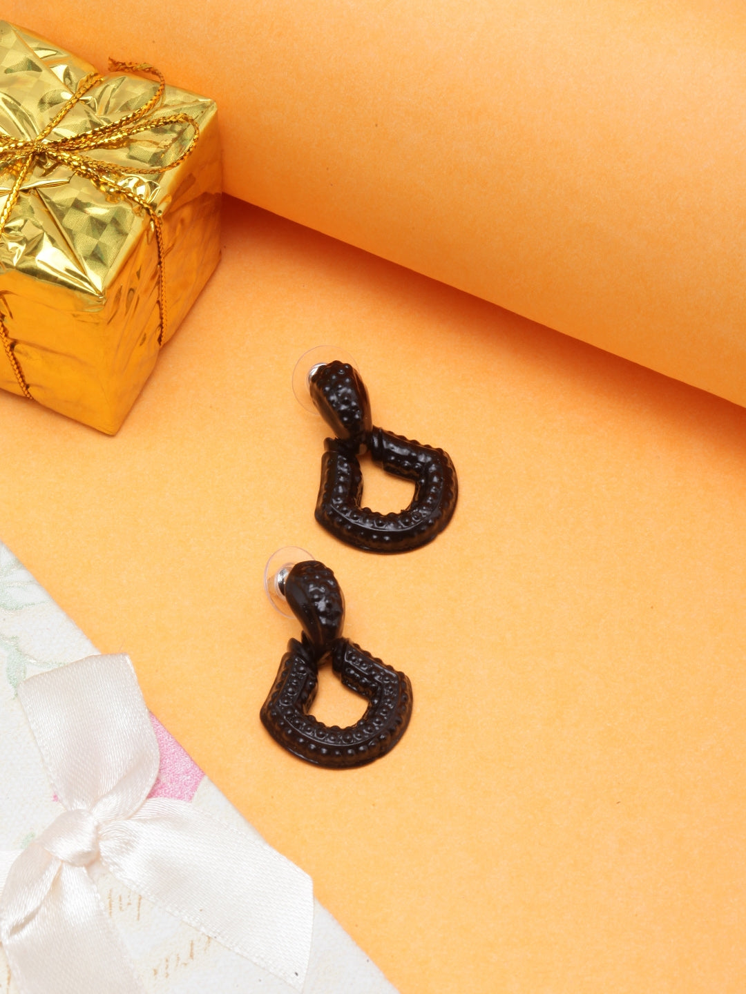 Black-Plated Drop Earrings