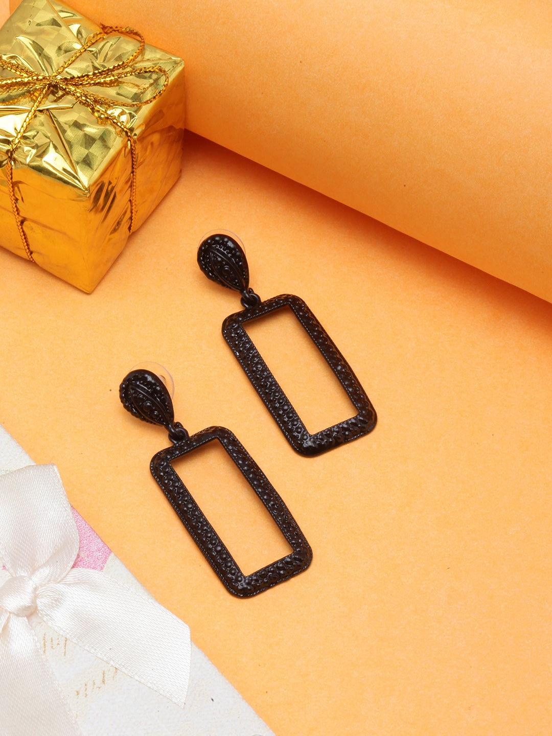 Black-Plated Drop Earrings