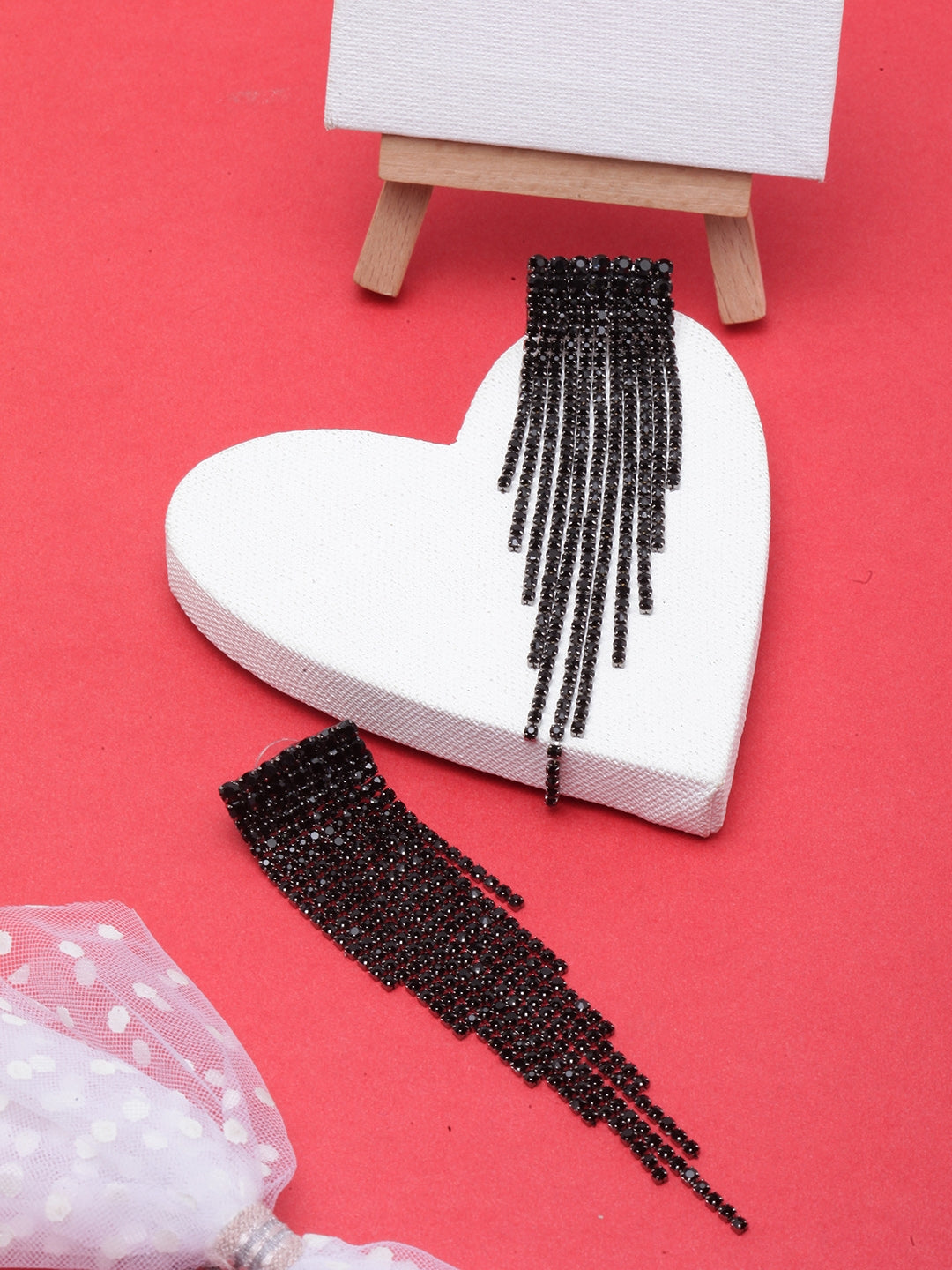 Black-Plated Rhinestone Studded Drop Earrings