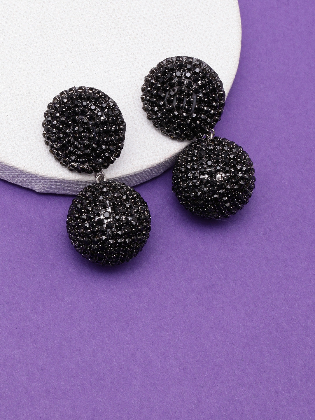 Black Rhinestone Studded Drop Earrings